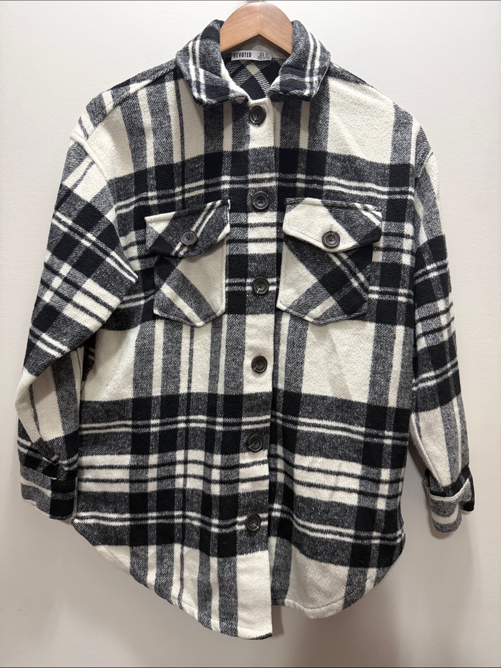 Devoted Black & White Plaid Button-Front Shacket Size XS 28x21